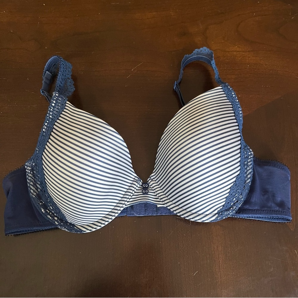 AERIE Blue & White Striped Lace Katie Tshirt Bra, Size 34B